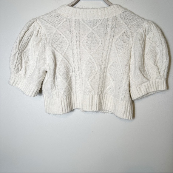 Hill House Ollie Sweater Cardigan Cropped Pearl Buttons Puff Sleeves Small White - Picture 4 of 12